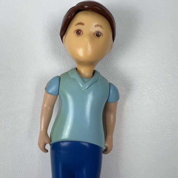 LITTLE TIKES VTG Dollhouse Dad Father Doll Figure Blue Shirt Brown Hair Toy - Picture 3 of 7